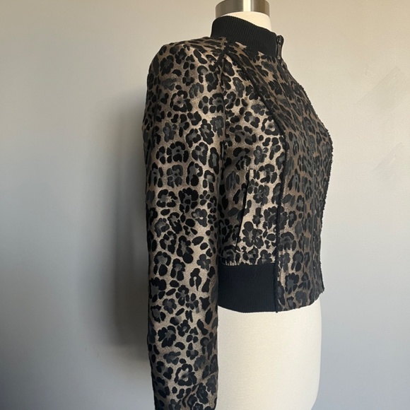 NWT Cache Leopard Cheetah Animal Print Jacquard Fringe Cocktail‎ Bomber Jacket S - Picture 2 of 11
